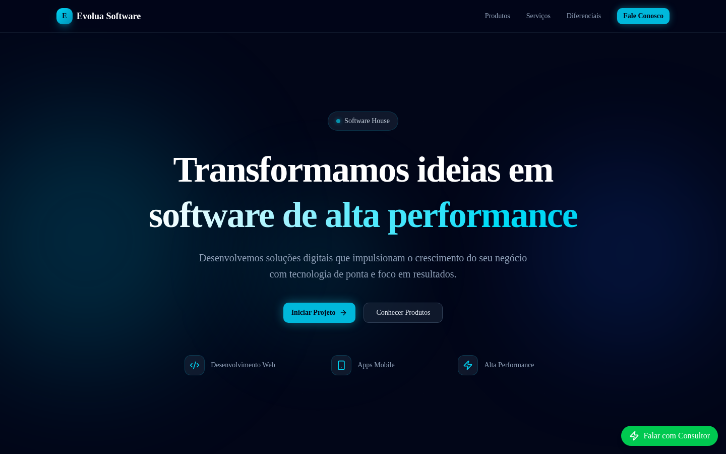 Interface do projeto Evolua Software